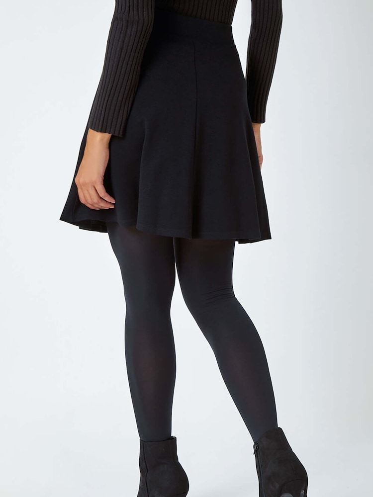 Buy Roman Black Elastic Waist Stretch A Line Skater Skirt from the