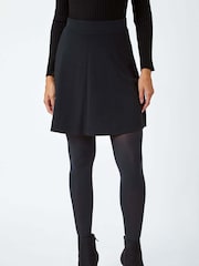 Roman Black Elastic Waist Stretch A Line Skater Skirt - Image 4 of 5
