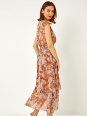 Roman Brown Snake Print Asymmetric Tiered Midi Dress - Image 3 of 5