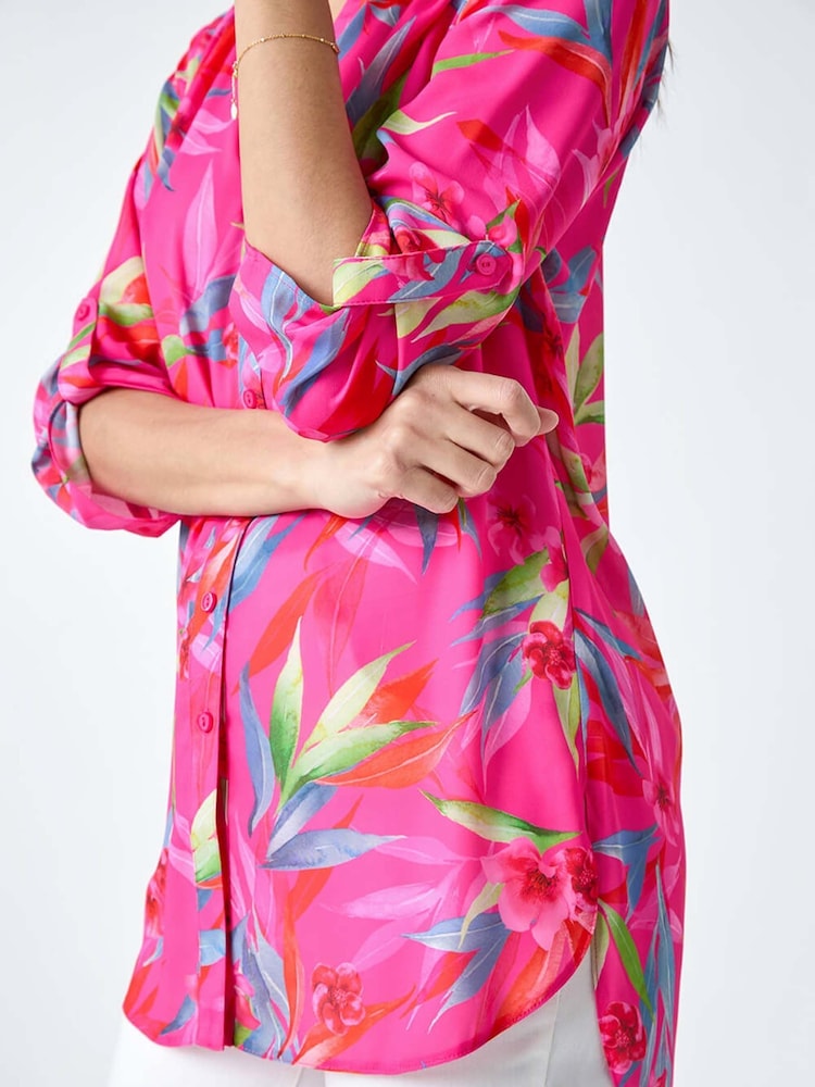Roman Pink Floral Print Longline Blouse - Image 5 of 5