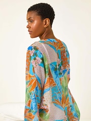 Roman Orange Tropical Print Frill Sleeve Blouse - Image 2 of 5