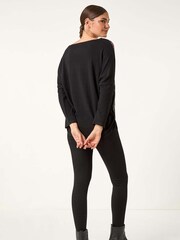 Roman Black Colour Block Print Stretch Sleeve Blouse - Image 4 of 5