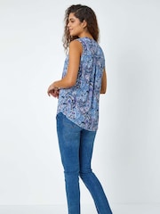 Roman Blue Paisley Print Sleeveless Stretch Blouse - Image 2 of 5