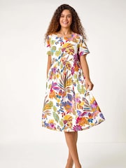 Roman Green Floral Print Cotton Midi Dress - Image 1 of 5