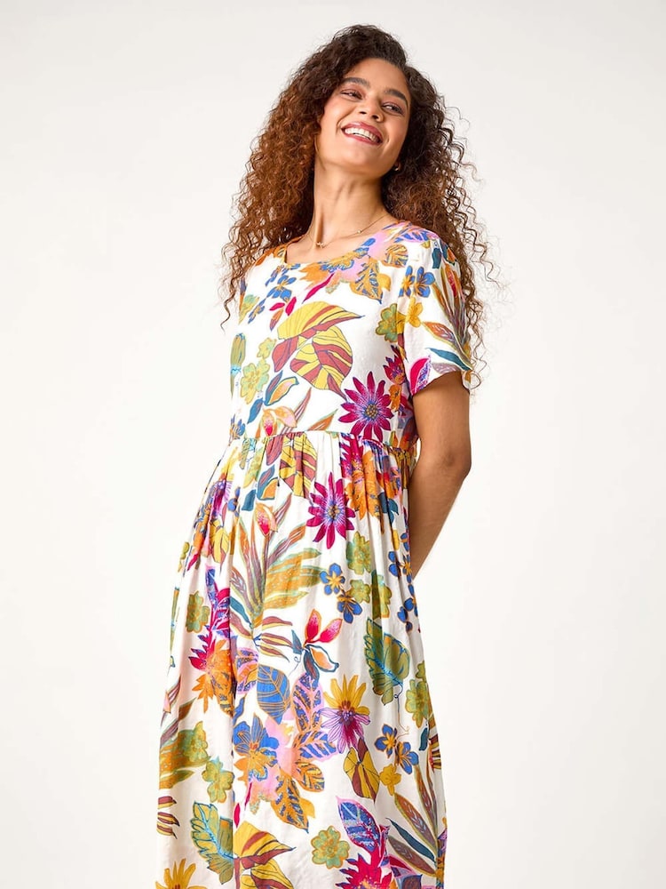 Roman Green Floral Print Cotton Midi Dress - Image 2 of 5