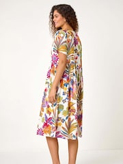 Roman Green Floral Print Cotton Midi Dress - Image 3 of 5
