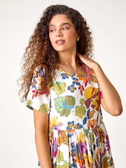 Roman Green Floral Print Cotton Midi Dress - Image 4 of 5
