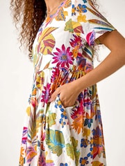 Roman Green Floral Print Cotton Midi Dress - Image 5 of 5
