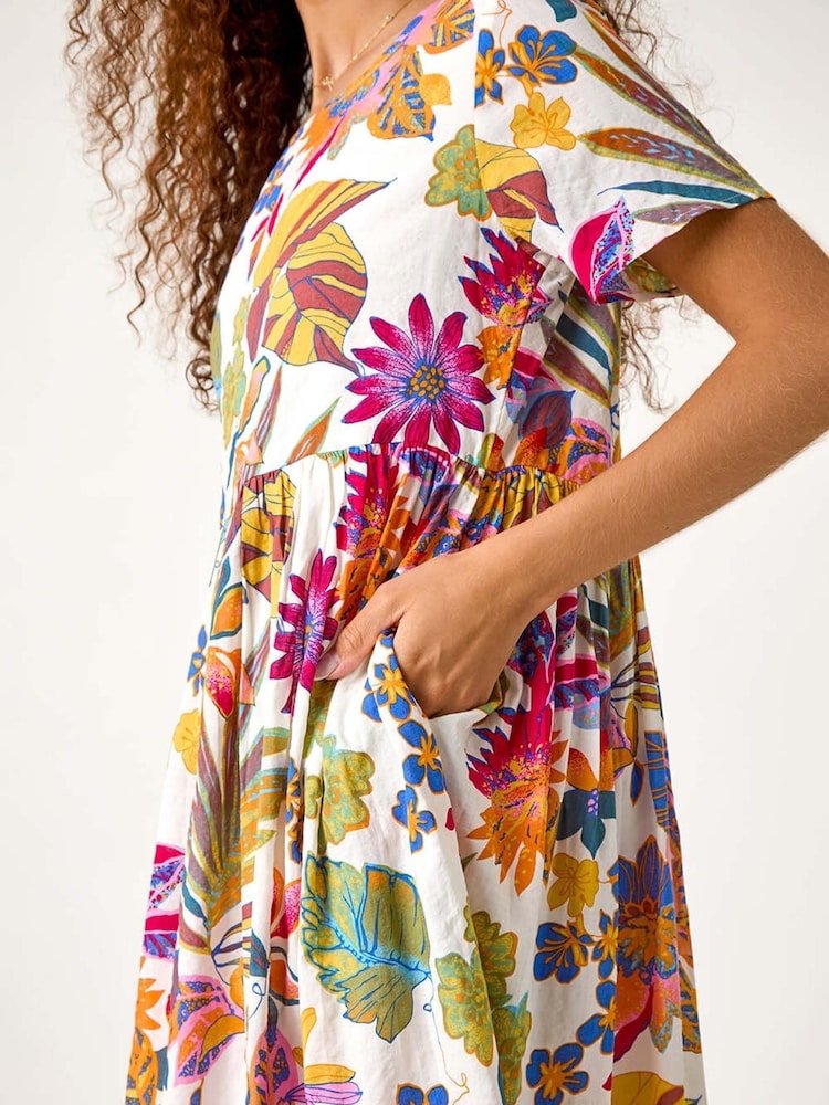 Roman Green Floral Print Cotton Midi Dress - Image 5 of 5