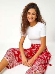 Roman Paisley Print Wide Leg Cropped Trousers - Slika 1 iz 5