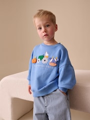 أزرق - بتصميم حيوانات المزرعة - سويت شيرت بياقة حافة مستديرة مزيّن بطبعة في جميع أنحائه (3 شهور-7 سنوات) - صورة 1 من 4