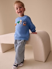 أزرق - بتصميم حيوانات المزرعة - سويت شيرت بياقة حافة مستديرة مزيّن بطبعة في جميع أنحائه (3 شهور-7 سنوات) - صورة 3 من 4