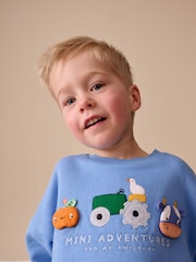 أزرق - بتصميم حيوانات المزرعة - سويت شيرت بياقة حافة مستديرة مزيّن بطبعة في جميع أنحائه (3 شهور-7 سنوات) - صورة 4 من 4