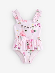 Baker by Ted Baker Pink Floral Frill Peplum Swimsuit - Image 1 of 6