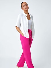 Roman Pink Petite Linen Mix Trousers - Image 2 of 5