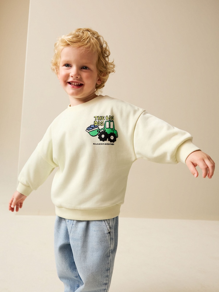 Buttermilk Yellow Digger Back Printed Crew Neck Jersey Sweatshirt (3mths-7yrs) - Image 2 of 7 Buttermilk Yellow Digger Back Printed Crew Neck Jersey Sweatshirt (3mths-7yrs) - Image 2 of 7