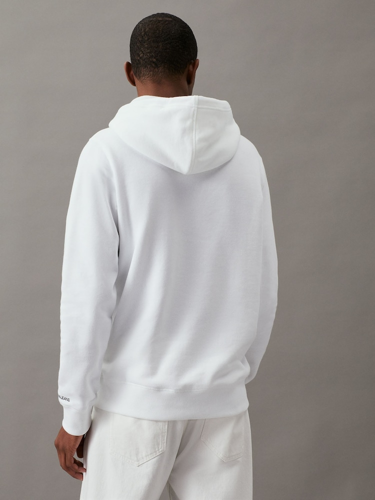 Calvin Klein White Cotton Blend Fleece Hoodie - Image 2 of 5