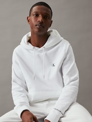Calvin Klein White Cotton Blend Fleece Hoodie - Image 3 of 5