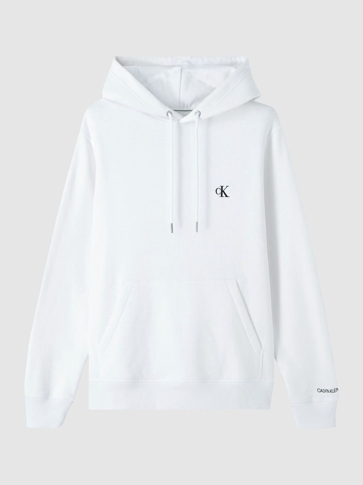 Calvin Klein White Cotton Blend Fleece Hoodie - Image 5 of 5