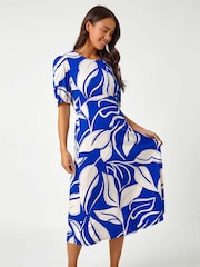 Roman Blue Petite Leaf Stretch Midi Dress - Image 1 of 5