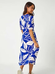 Roman Blue Petite Leaf Stretch Midi Dress - Image 2 of 5