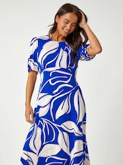Roman Blue Petite Leaf Stretch Midi Dress - Image 3 of 5