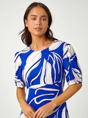 Roman Blue Petite Leaf Stretch Midi Dress - Image 4 of 5