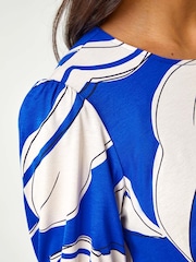 Roman Blue Petite Leaf Stretch Midi Dress - Image 5 of 5