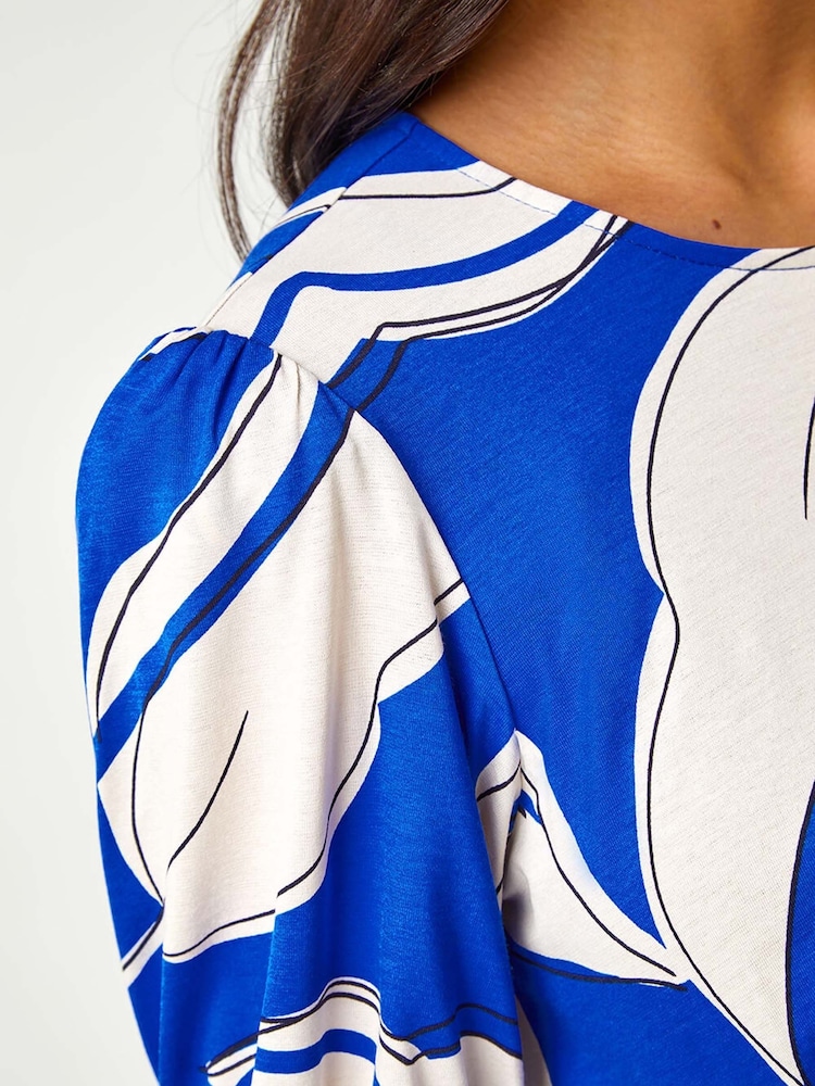 Roman Blue Petite Leaf Stretch Midi Dress - Image 5 of 5
