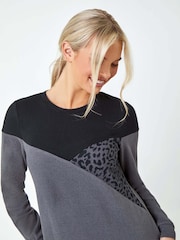 Roman Petite Stretch Animal Print Colour Block Knit Dress - Imagen 4 de 5