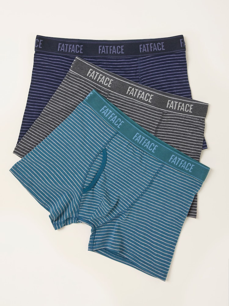 FatFace Grey 3 Pack Stripe Boxers - Image 1 of 2 FatFace Grey 3 Pack Stripe Boxers - Image 1 of 2