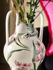 Multi Hand Painted Tropical Ceramic Vase with Handles - Image 2 of 3