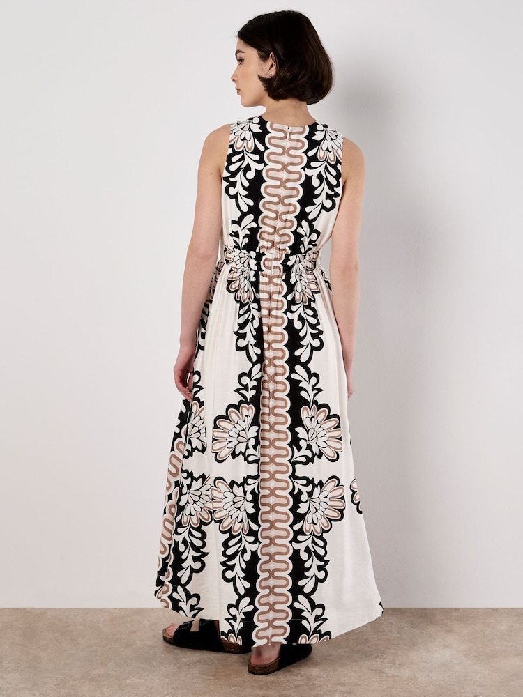 Apricot White Mirror Floral Print V-Neck Sleeveless Dress - Image 2 of 4
