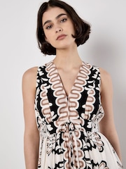 Apricot White Mirror Floral Print V-Neck Sleeveless Dress - Image 4 of 4