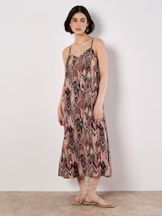 Apricot Brown Ikat A-Line Slip Dress - Image 1 of 4