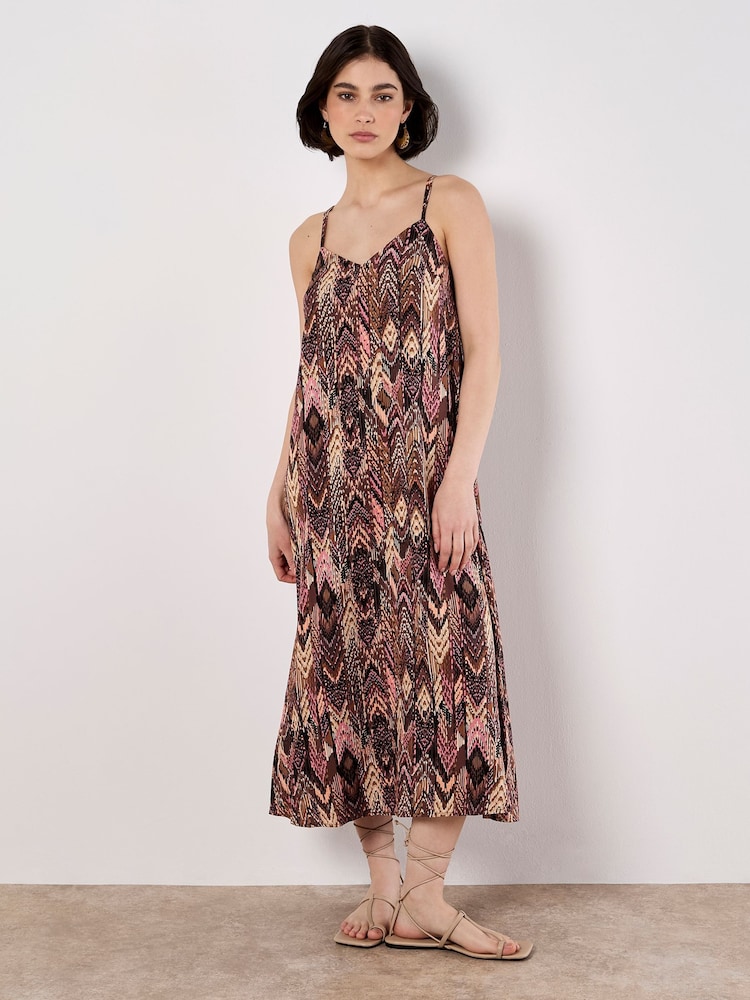 Apricot Brown Ikat A-Line Slip Dress - Image 1 of 4
