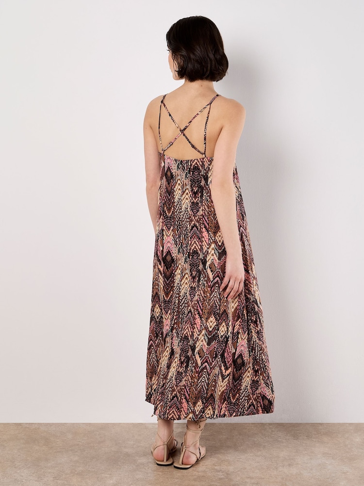 Apricot Brown Ikat A-Line Slip Dress - Image 2 of 4