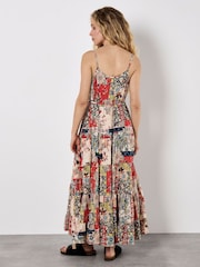 Apricot Orange Patchwork Floral Print Two Pocket Cami Dress - Image 3 of 5