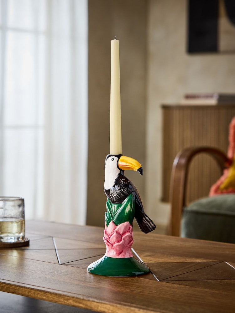 Green Toucan Ceramic Taper Candle Holder - Image 1 of 4 Green Toucan Ceramic Taper Candle Holder - Image 1 of 4