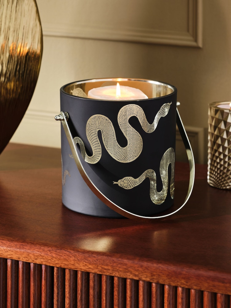 Black/Gold Snake Glass Lantern - Image 1 of 4 Black/Gold Snake Glass Lantern - Image 1 of 4