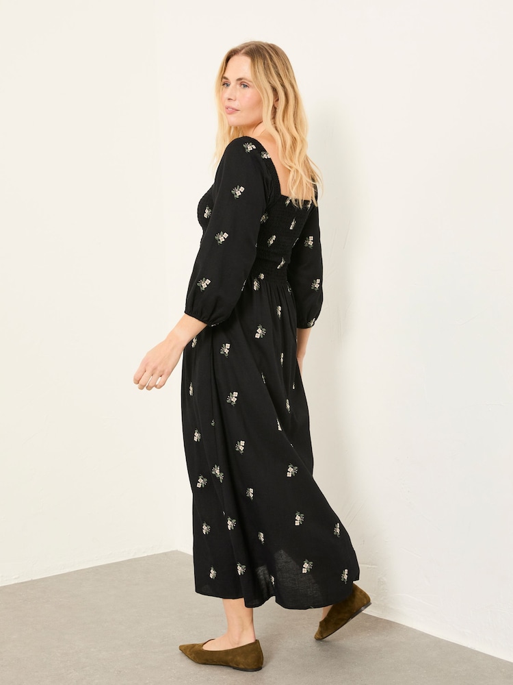 FatFace Adele Black Embroidered Midi Dress - Image 2 of 5