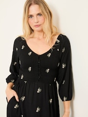 FatFace Adele Black Embroidered Midi Dress - Image 3 of 5