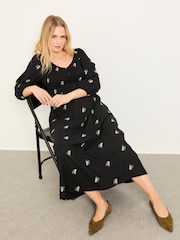 FatFace Adele Black Embroidered Midi Dress - Image 4 of 5