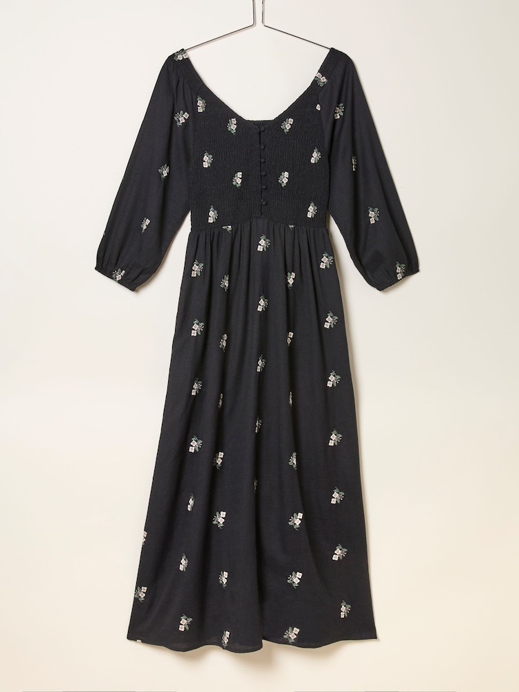 FatFace Adele Black Embroidered Midi Dress - Image 5 of 5