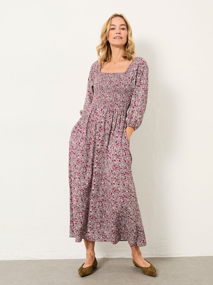 FatFace Adele Plum Purple 2 Tone Floral Midi Dress - Image 1 of 6 FatFace Adele Plum Purple 2 Tone Floral Midi Dress - Image 1 of 6
