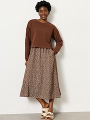 FatFace Brown Ditsy Noa 2in1 Midi Dress - Image 1 of 5