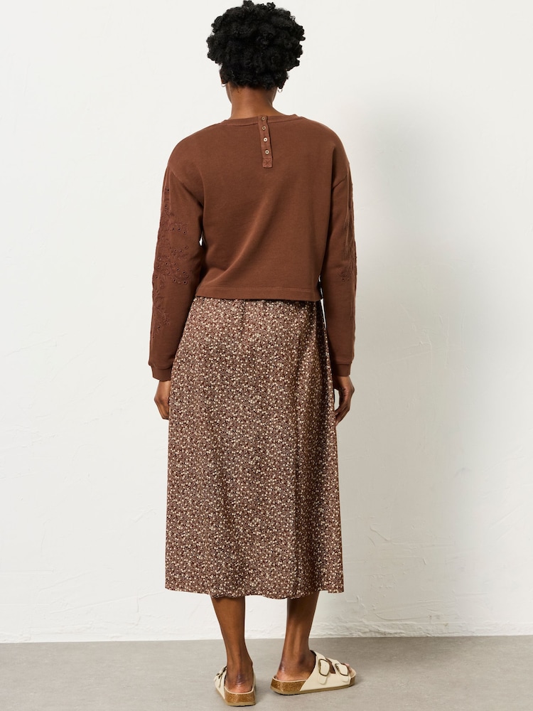 FatFace Brown Ditsy Noa 2in1 Midi Dress - Image 2 of 5 FatFace Brown Ditsy Noa 2in1 Midi Dress - Image 2 of 5