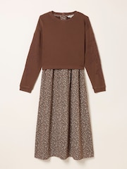 FatFace Brown Ditsy Noa 2in1 Midi Dress - Image 5 of 5