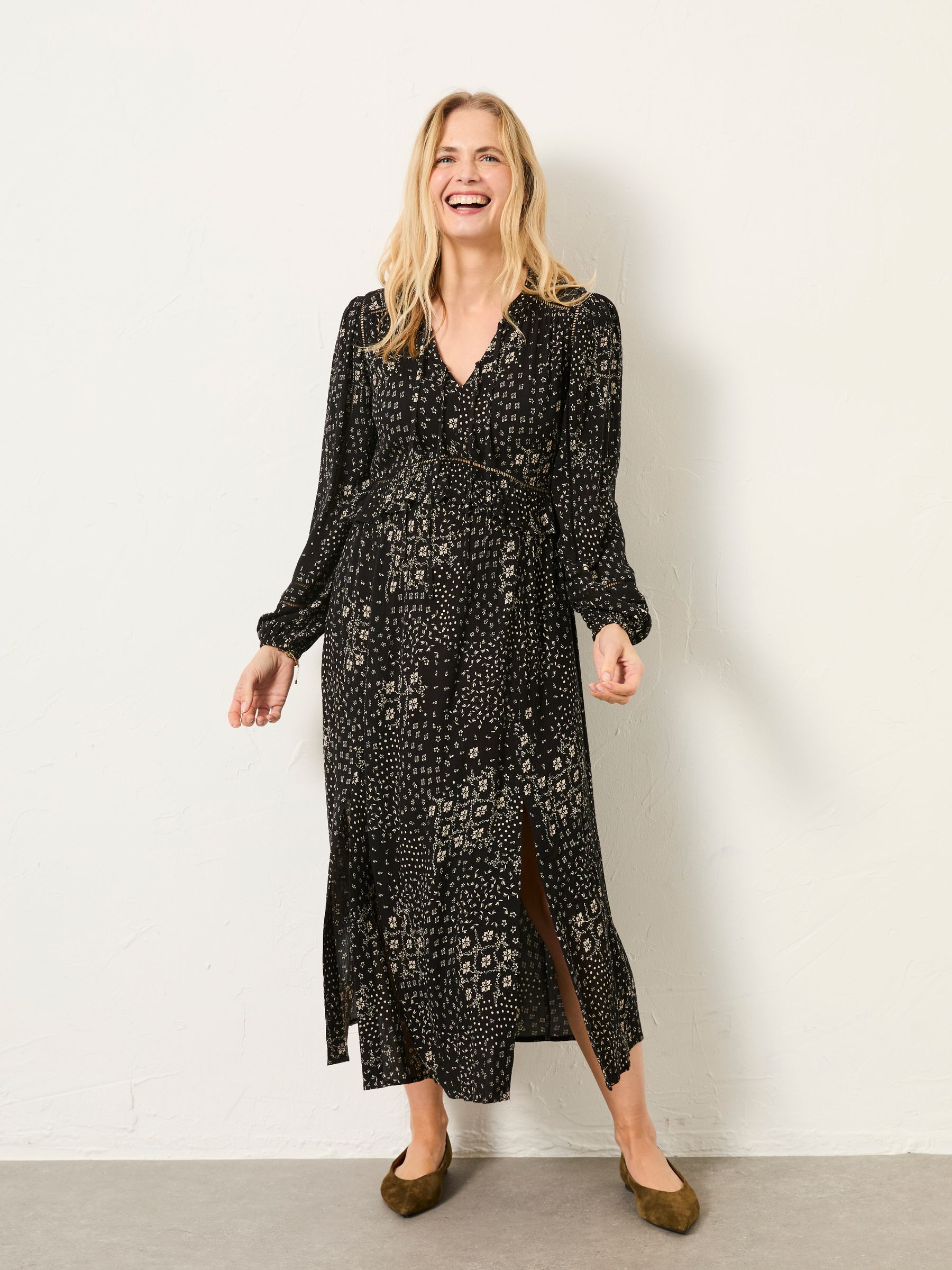 Fat Face Women's Floral Dress Size 24 R Black