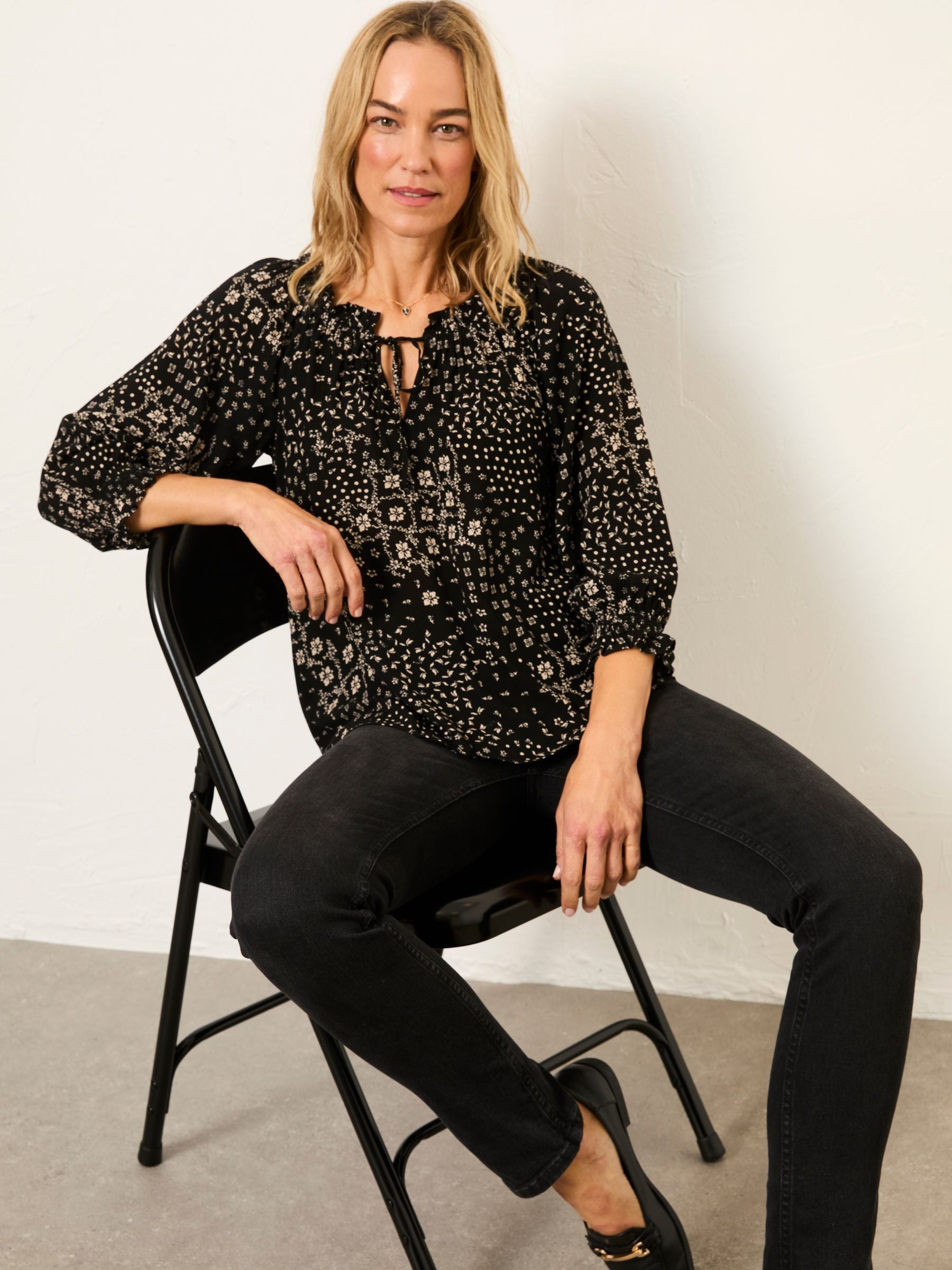 FatFace - Women's Blouse - Black Mono Patchwork - Size 22